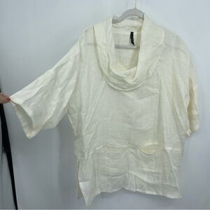 IC by connie K white loose woven 100% linen tunic top women's S oversized